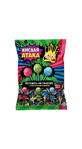Карамель на палочке Кислая атака с жевательной резинкой 17г