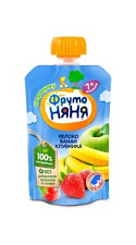 Десерт ФрутоНяня На прогулку Яблоко Банан Клубника 7мес+ 90г