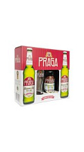 Пиво Praga Premium Pils, светлое, в подарочном наборе — 3 шт. с бокалом, 4,7% 0,5л.