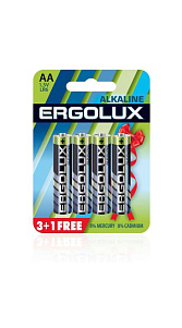 Батарейка Ergolux Alkaline LR6 пальчиковая 1.5В ААА 3шт+1, 